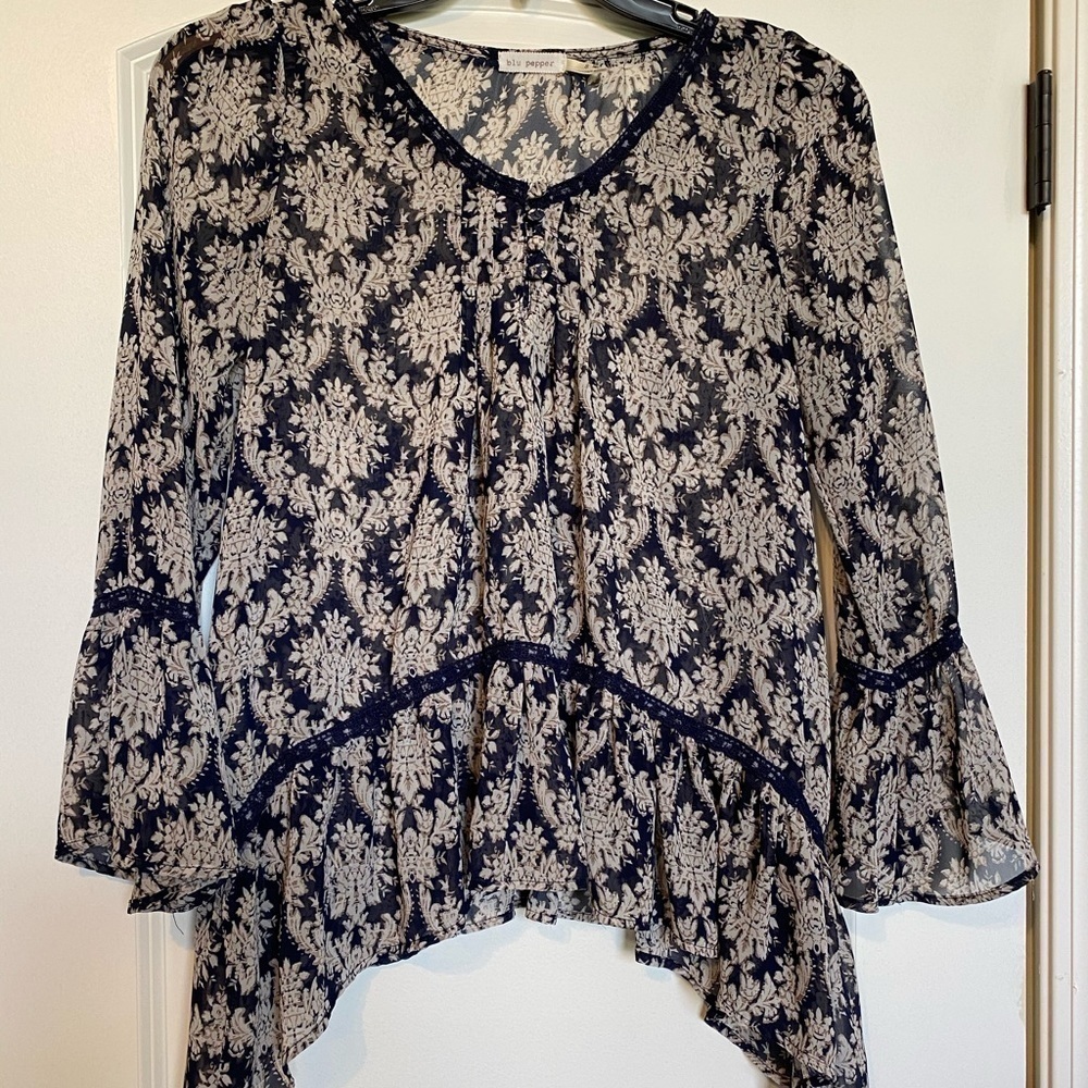𝅺BLU Pepper Black and White Sheer Blouse
